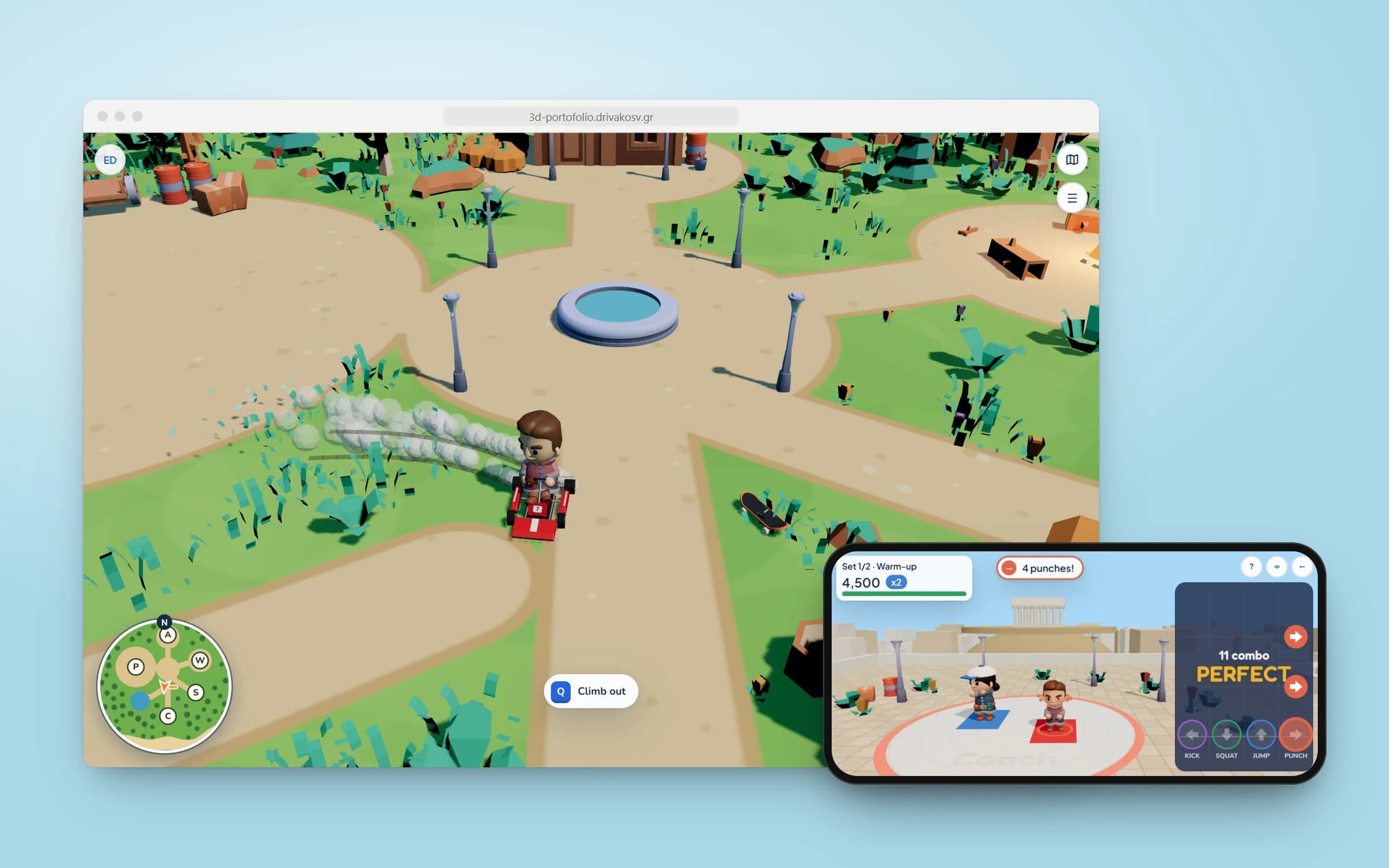 Portfolio island on desktop and mobile